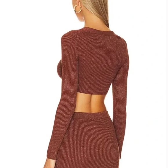 CAMILA COELHO Alena Brown Metallic Micro Cardigan size medium - Picture 2 of 4